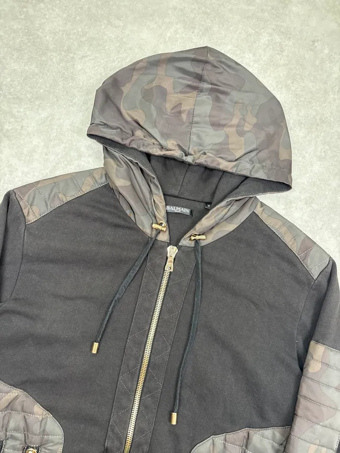 2010s Balmain Black Camo Quilted Biker Zip-up Hoodie waSHaBG 3