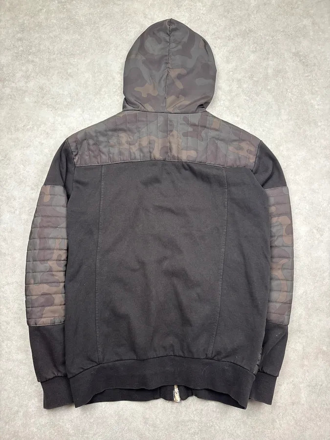 2010s Balmain Black Camo Quilted Biker Zip-up Hoodie waSHaBG 4