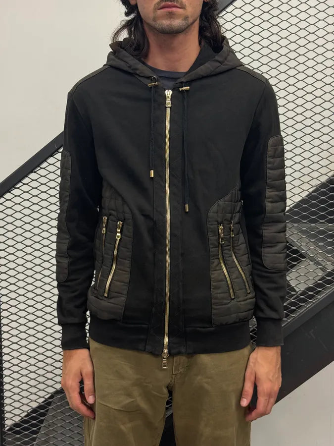 2010s Balmain Black Camo Quilted Biker Zip-up Hoodie waSHaBG 1