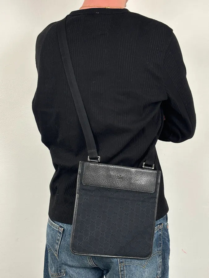 SS2003 Gucci Black Canvas Monogram Crossbody Bag XiJuHbI 2
