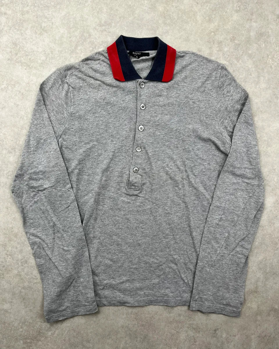 SS2007 Gucci Grey Contrast Collar Longsleeve Polo by Frida Giannini ZUQgHPP 0