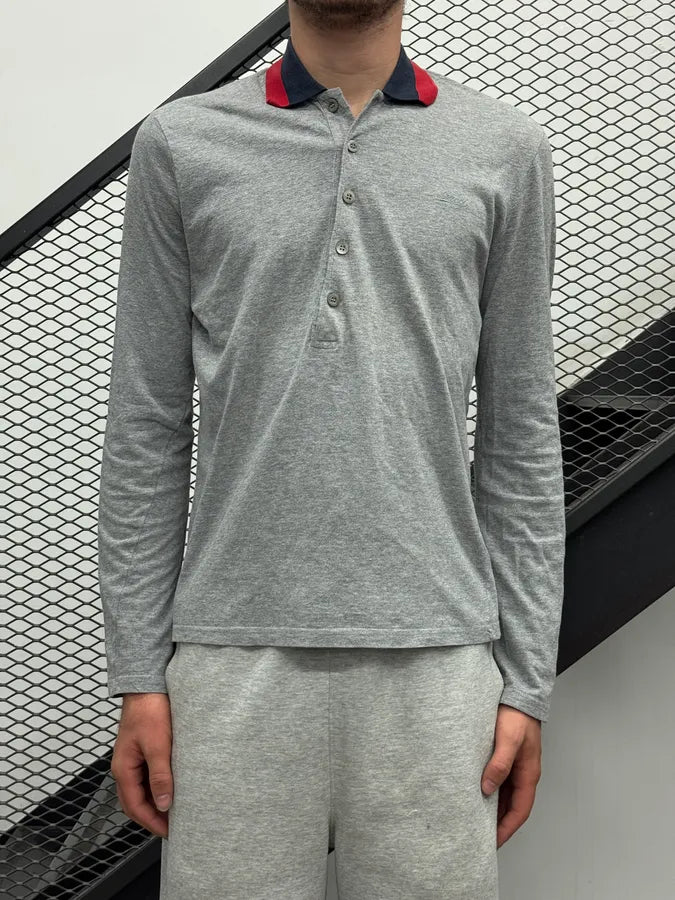 SS2007 Gucci Grey Contrast Collar Longsleeve Polo by Frida Giannini ZUQgHPP 1