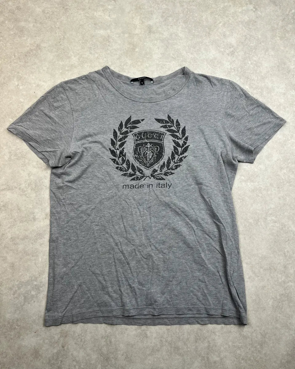 2010s Gucci Grey Crest Laurel Logo T-Shirt  MzqTFWf 0