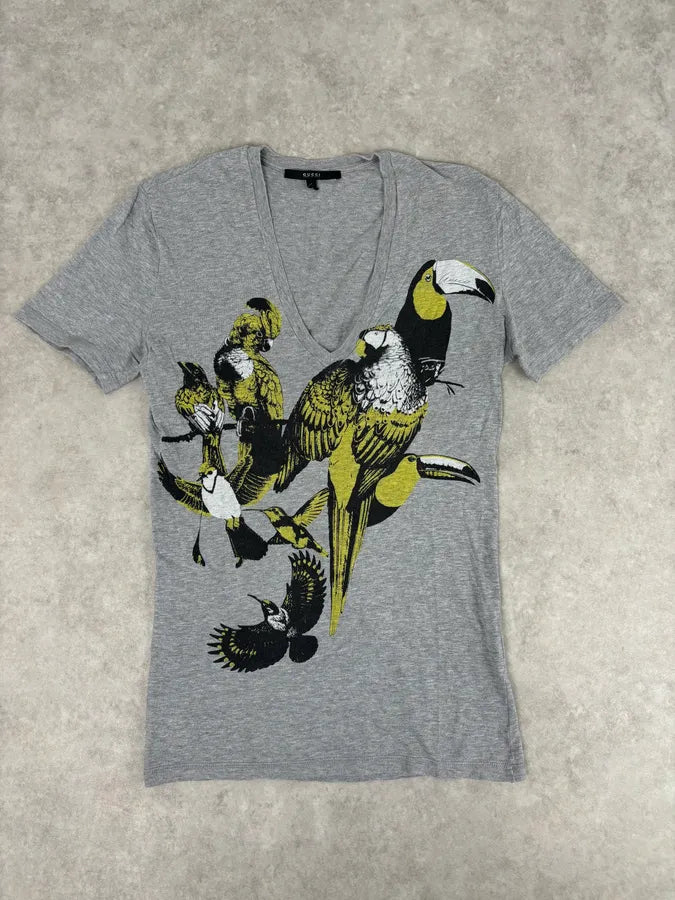 SS2008 Gucci Grey V-Neck Bird T-Shirt  choGbqR 0