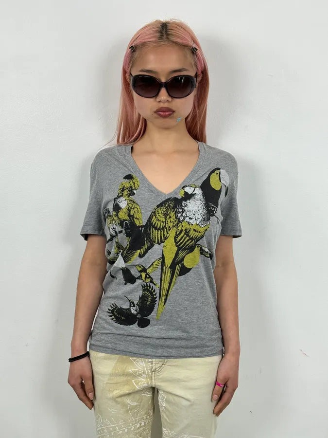SS2008 Gucci Grey V-Neck Bird T-Shirt  choGbqR 1
