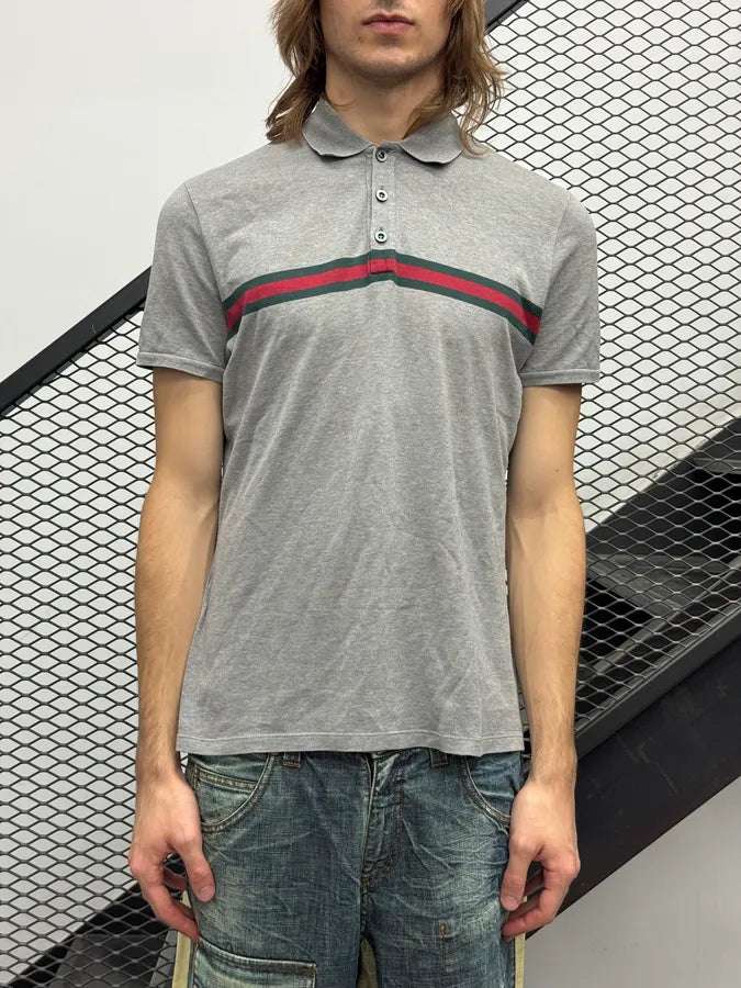 2000s Gucci Grey Signature Web Stripe Polo QZvhueZ 0