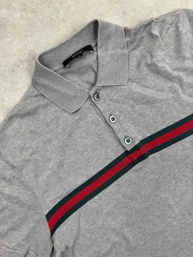 2000s Gucci Grey Signature Web Stripe Polo QZvhueZ 5