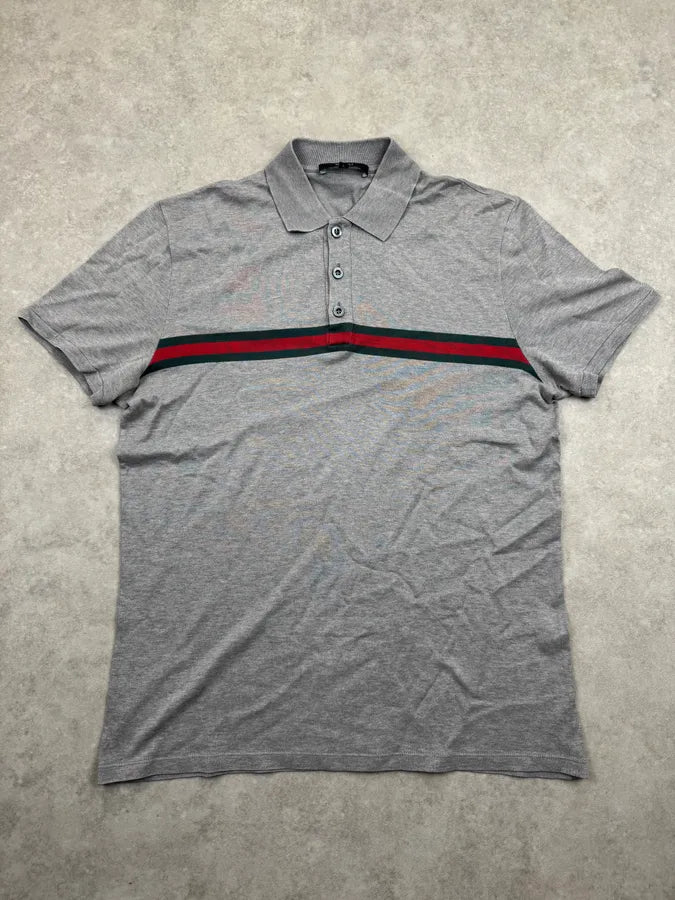 2000s Gucci Grey Signature Web Stripe Polo QZvhueZ 2