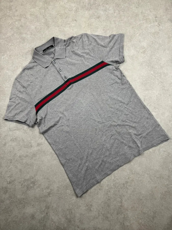 2000s Gucci Grey Signature Web Stripe Polo QZvhueZ 3