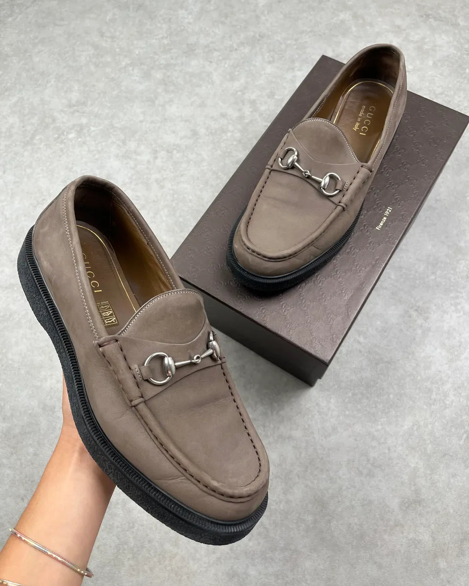 Gucci Grey Leather Horsebit Loafers Shoes xJDJmSa 0
