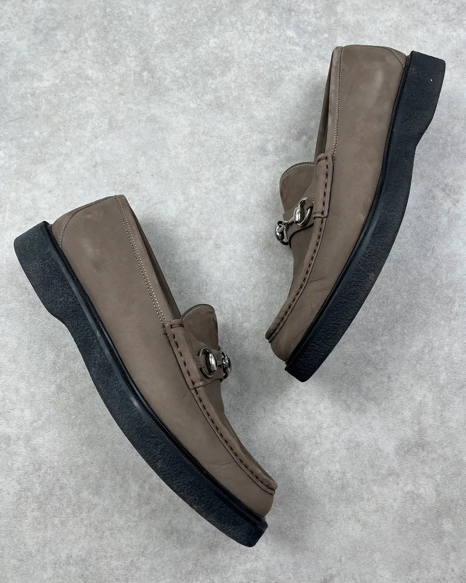 Gucci Grey Leather Horsebit Loafers Shoes xJDJmSa 1