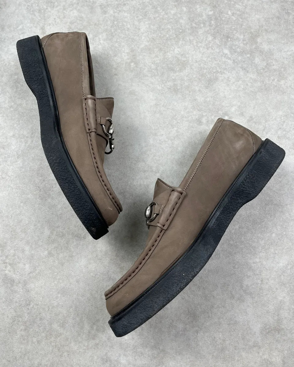 Gucci Grey Leather Horsebit Loafers Shoes xJDJmSa 2