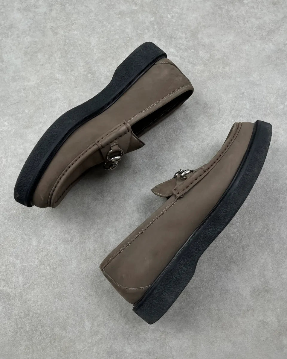 Gucci Grey Leather Horsebit Loafers Shoes xJDJmSa 3