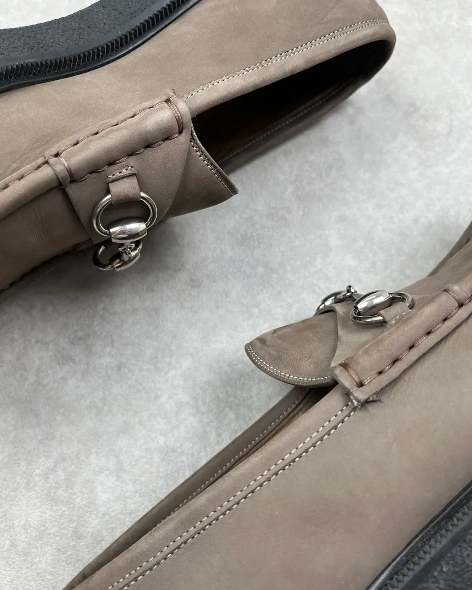 Gucci Grey Leather Horsebit Loafers Shoes xJDJmSa 4