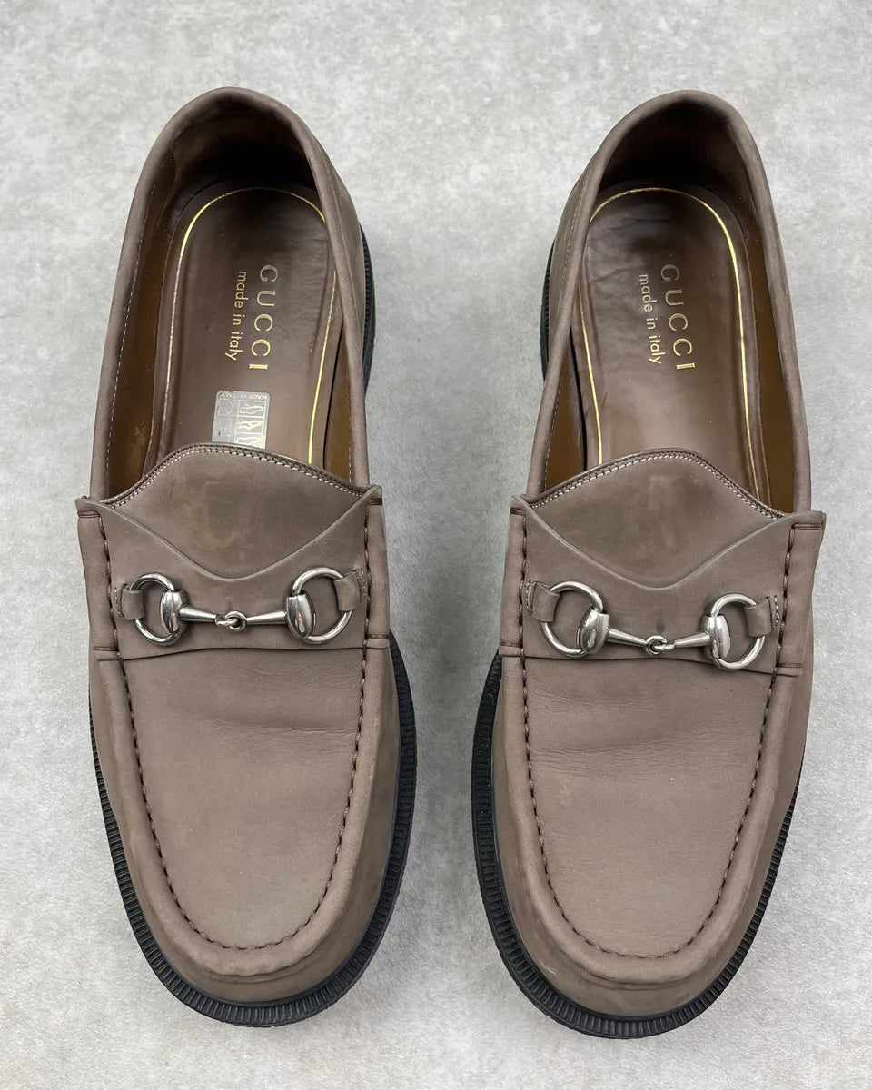 Gucci Grey Leather Horsebit Loafers Shoes xJDJmSa 5