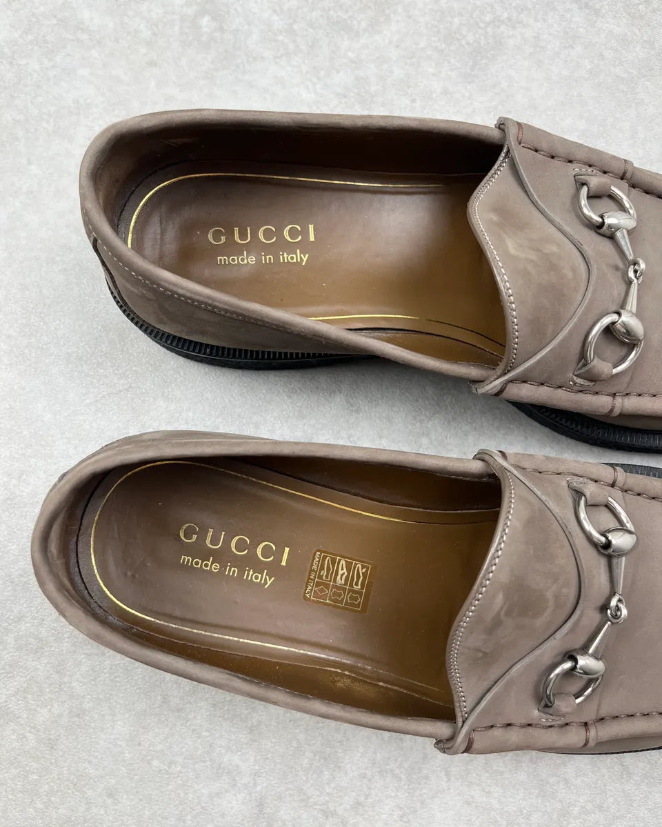 Gucci Grey Leather Horsebit Loafers Shoes xJDJmSa 7