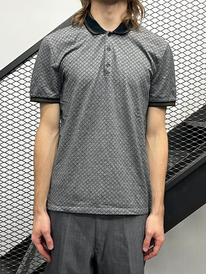 Gucci Grey Navy Jacquard Signature Polo T Shirt iDGCYAd 1