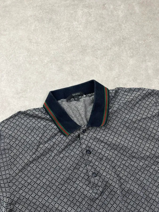 Gucci Grey Navy Jacquard Signature Polo T Shirt iDGCYAd 3