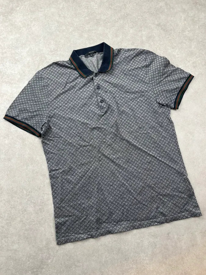 Gucci Grey Navy Jacquard Signature Polo T Shirt iDGCYAd 4