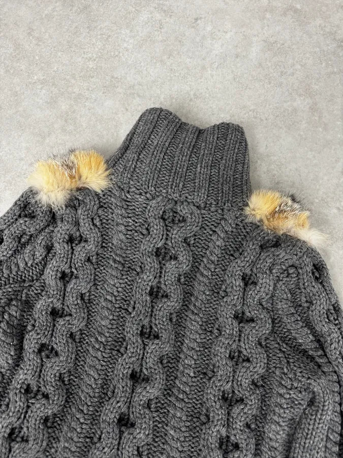 AW2007 Gucci Grey Wool & Fox Fur Zip-Up Sweater by Frida Giannini uUBFiPq 6