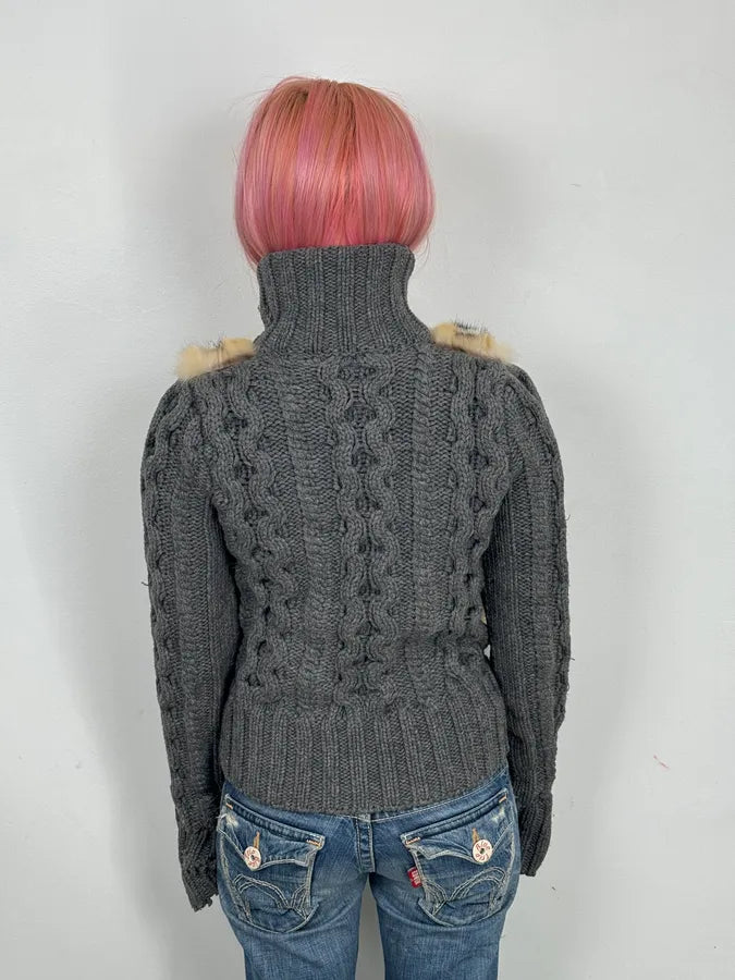 AW2007 Gucci Grey Wool & Fox Fur Zip-Up Sweater by Frida Giannini uUBFiPq 2