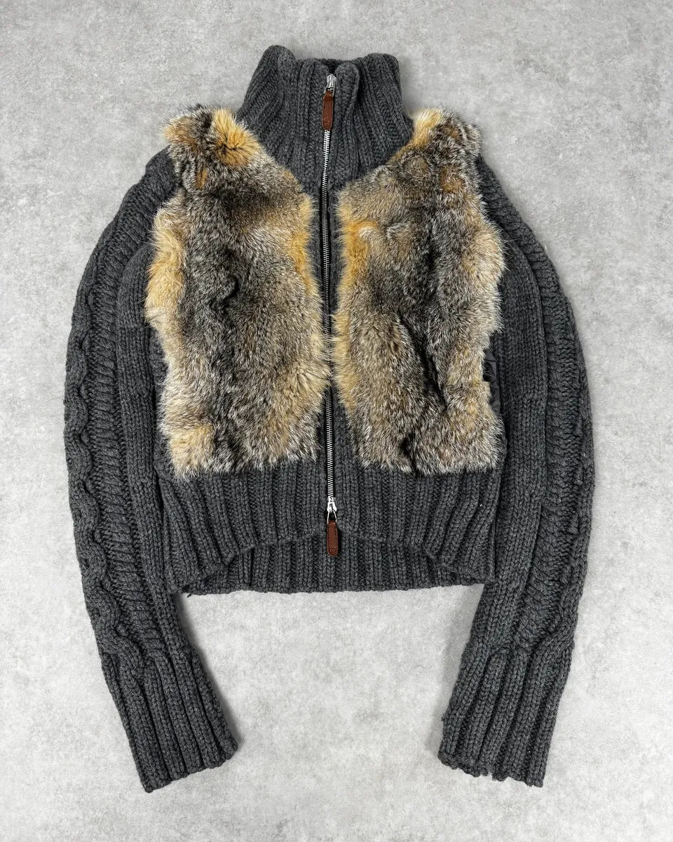 AW2007 Gucci Grey Wool & Fox Fur Zip-Up Sweater by Frida Giannini uUBFiPq 0