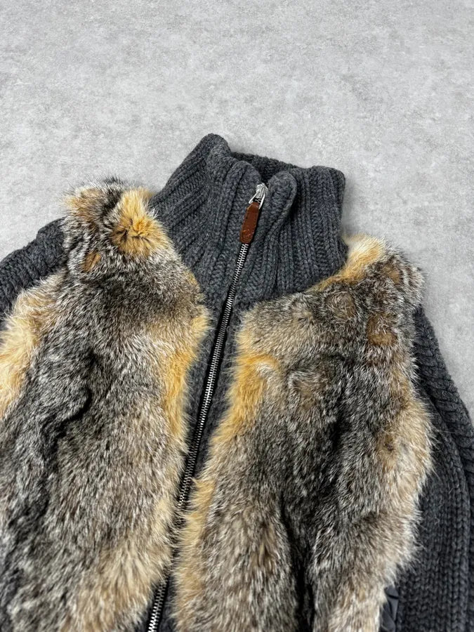 AW2007 Gucci Grey Wool & Fox Fur Zip-Up Sweater by Frida Giannini uUBFiPq 4