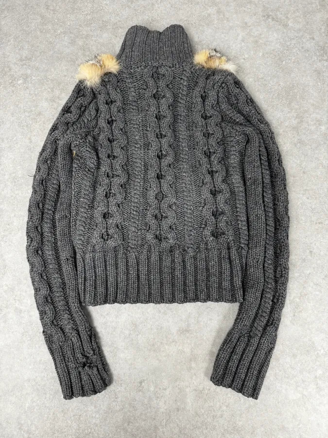AW2007 Gucci Grey Wool & Fox Fur Zip-Up Sweater by Frida Giannini uUBFiPq 3