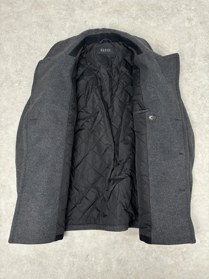 2010s Gucci Grey Wool Double-Breasted Contrast Hem Jacket TVDfaMW 6