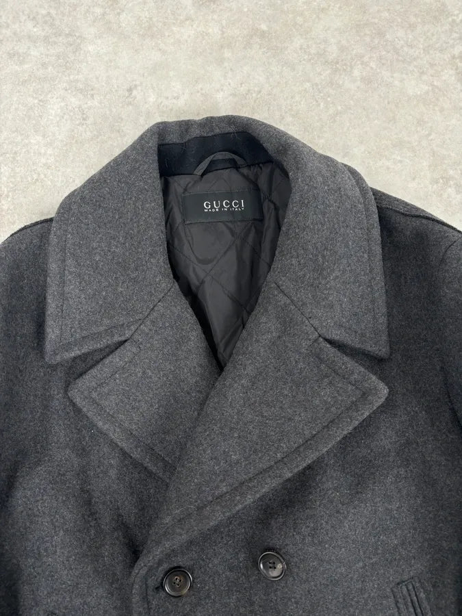 2010s Gucci Grey Wool Double-Breasted Contrast Hem Jacket TVDfaMW 3
