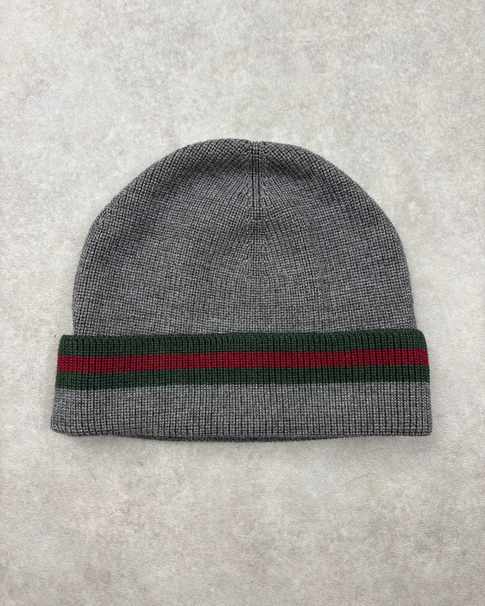 Gucci Grey Wool Web Stripe Beanie cEyhMZl 1