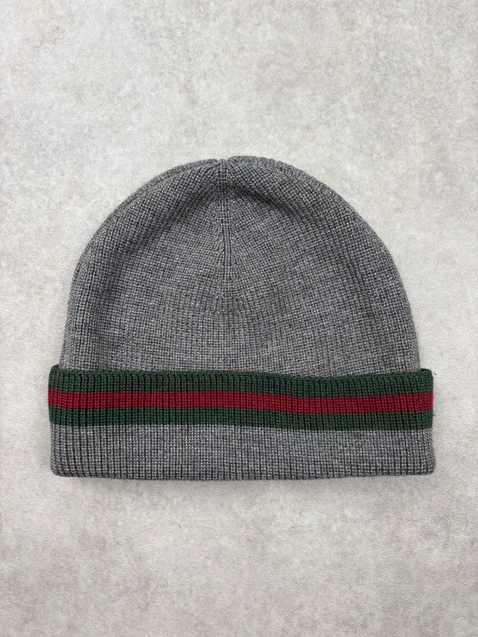 Gucci Grey Wool Web Stripe Beanie cEyhMZl 5