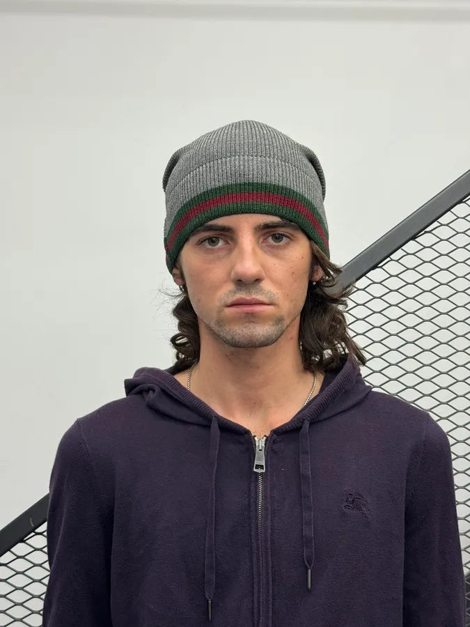 Gucci Grey Wool Web Stripe Beanie cEyhMZl 2