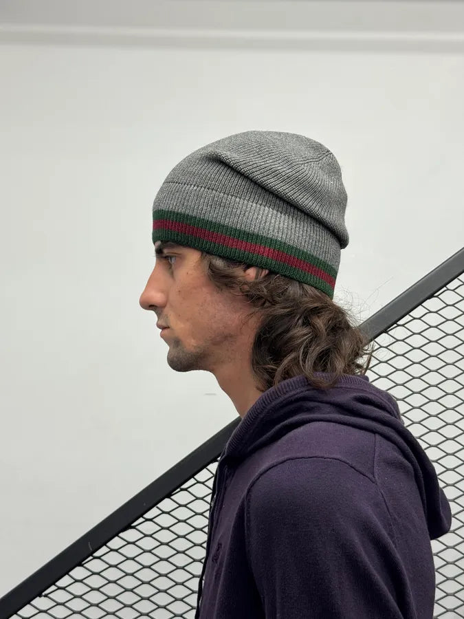 Gucci Grey Wool Web Stripe Beanie cEyhMZl 3