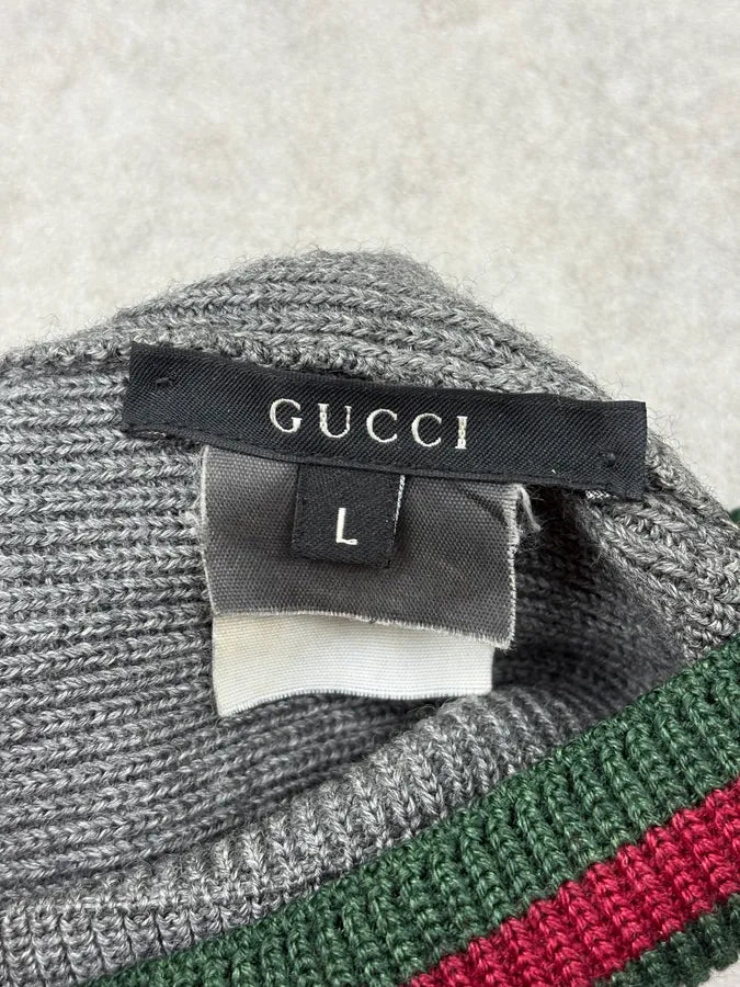Gucci Grey Wool Web Stripe Beanie cEyhMZl 7