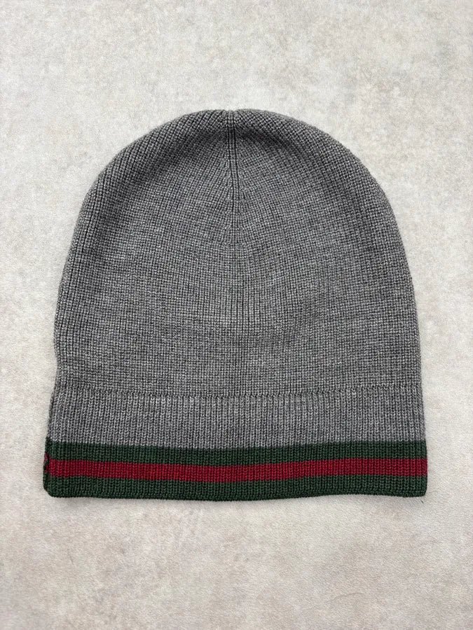 Gucci Grey Wool Web Stripe Beanie cEyhMZl 0