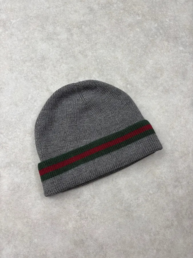 Gucci Grey Wool Web Stripe Beanie cEyhMZl 4