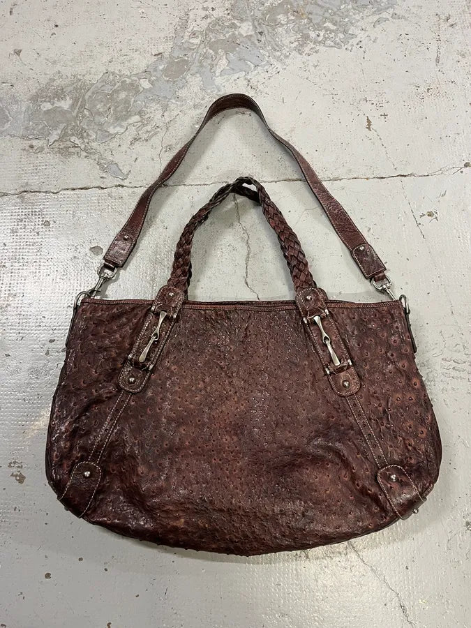Gucci Hobo Ostrich Embossed Brown Bordeaux Leather Bag ZMSWIJj 0