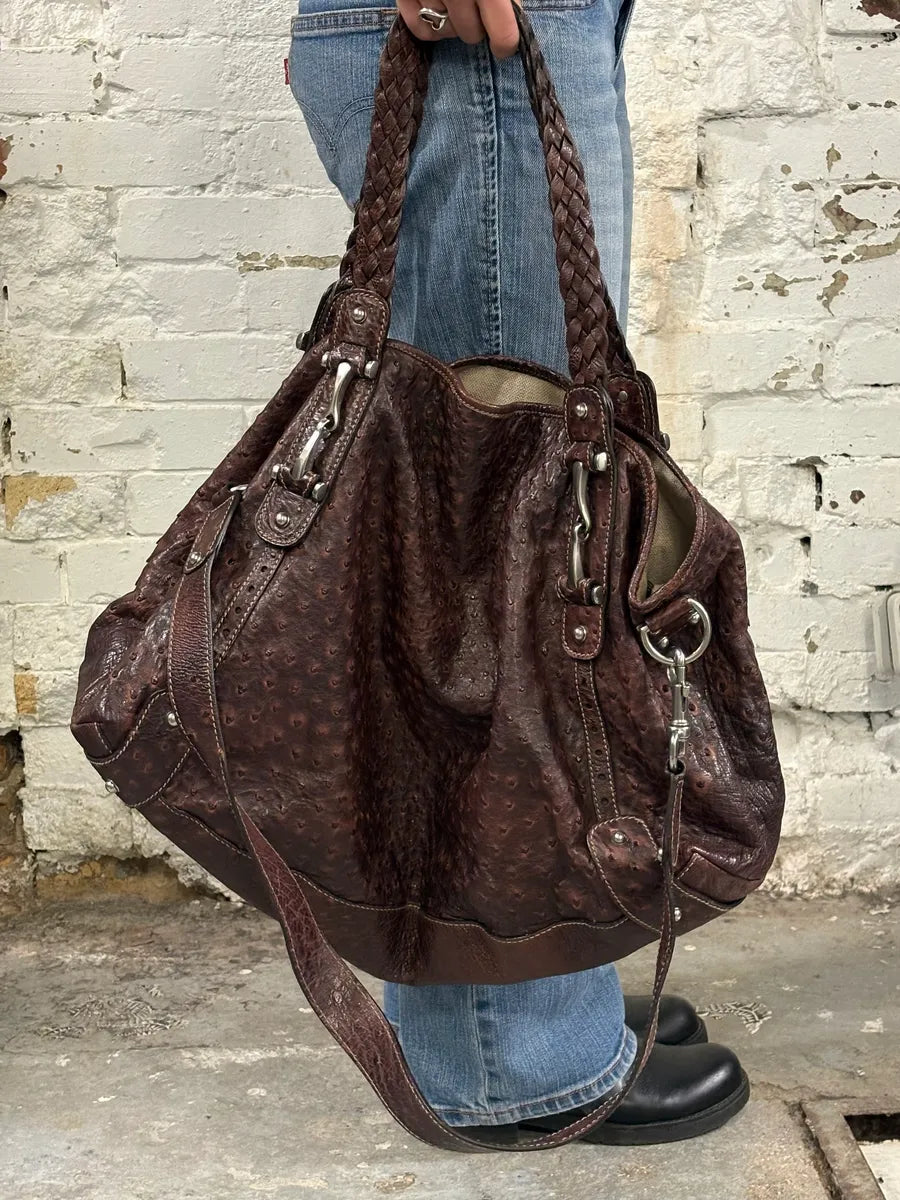 Gucci Hobo Ostrich Embossed Brown Bordeaux Leather Bag ZMSWIJj 1