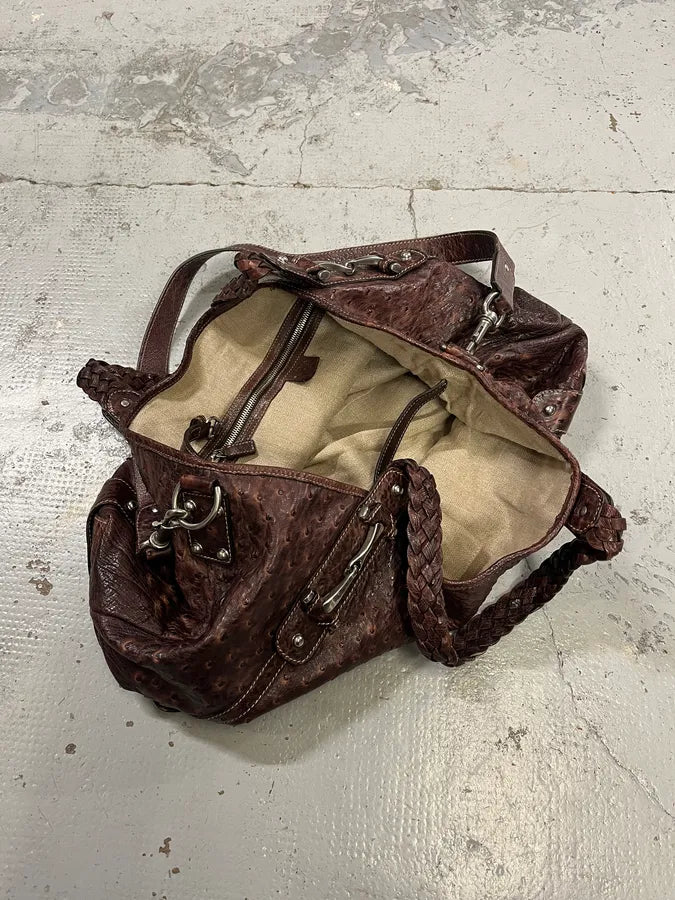 Gucci Hobo Ostrich Embossed Brown Bordeaux Leather Bag ZMSWIJj 10
