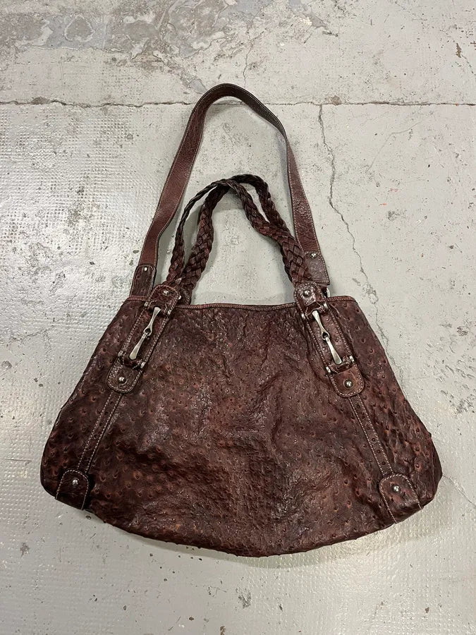 Gucci Hobo Ostrich Embossed Brown Bordeaux Leather Bag ZMSWIJj 15