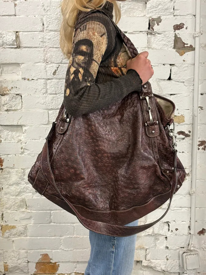 Gucci Hobo Ostrich Embossed Brown Bordeaux Leather Bag ZMSWIJj 2