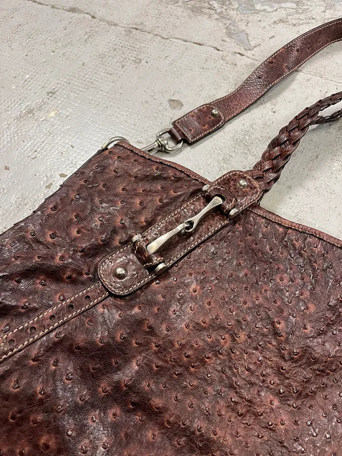 Gucci Hobo Ostrich Embossed Brown Bordeaux Leather Bag ZMSWIJj 3