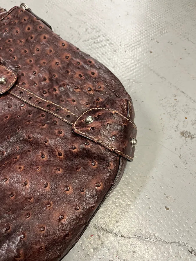 Gucci Hobo Ostrich Embossed Brown Bordeaux Leather Bag ZMSWIJj 4