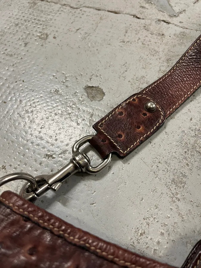 Gucci Hobo Ostrich Embossed Brown Bordeaux Leather Bag ZMSWIJj 5