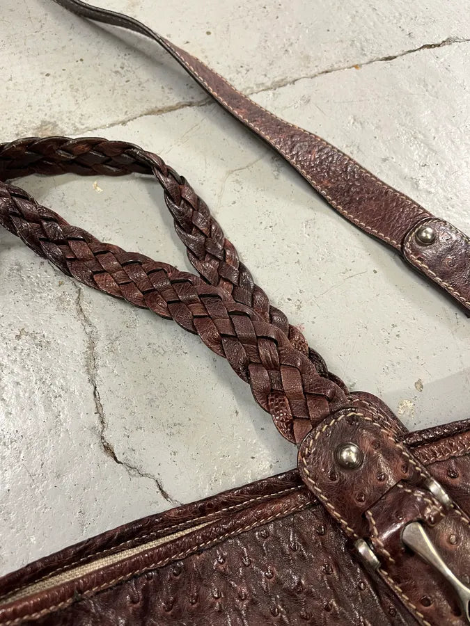 Gucci Hobo Ostrich Embossed Brown Bordeaux Leather Bag ZMSWIJj 6
