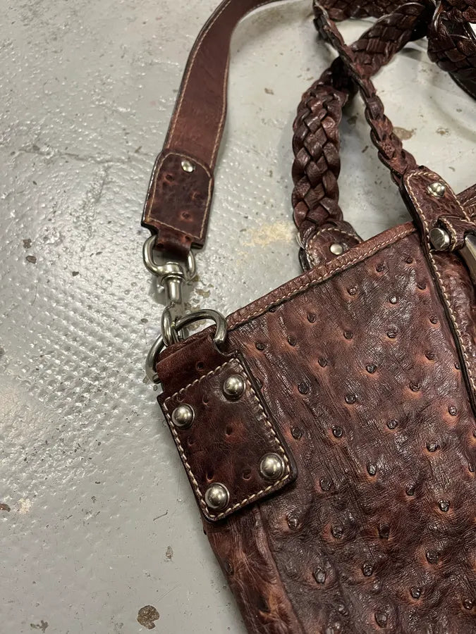 Gucci Hobo Ostrich Embossed Brown Bordeaux Leather Bag ZMSWIJj 7