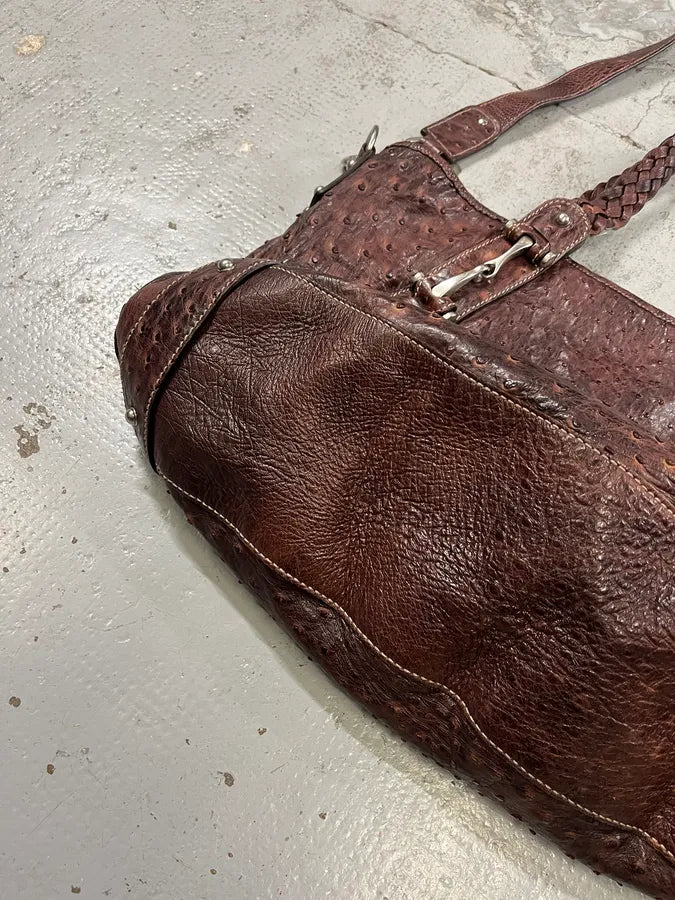 Gucci Hobo Ostrich Embossed Brown Bordeaux Leather Bag ZMSWIJj 9