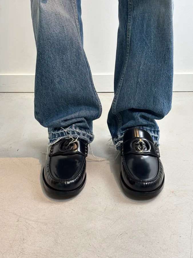 Gucci Interlocking GG Black Leather Loafers  qxMfUYW 1