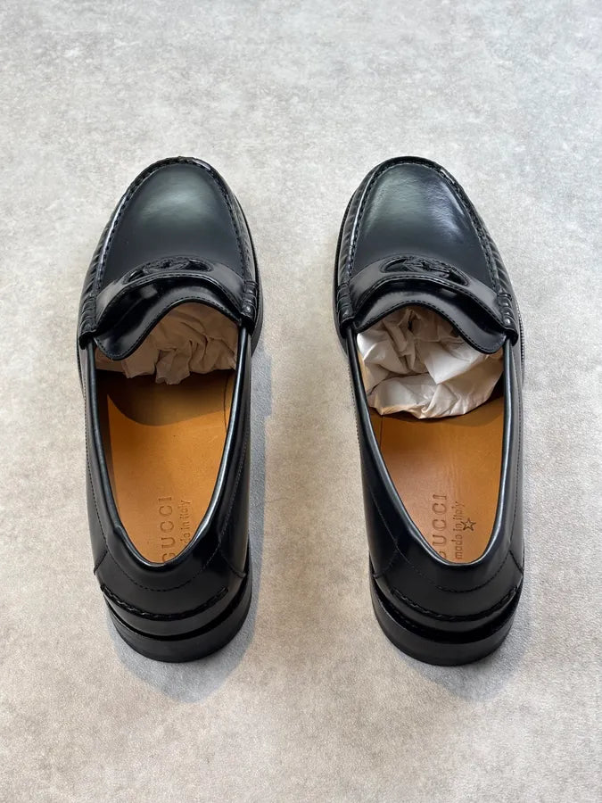 Gucci Interlocking GG Black Leather Loafers  qxMfUYW 8